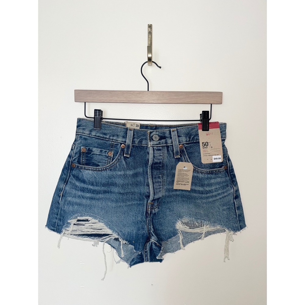 Levi's NWT 501 High Rise Distressed Cut Off Denim Shorts Button Fly | Size 27
